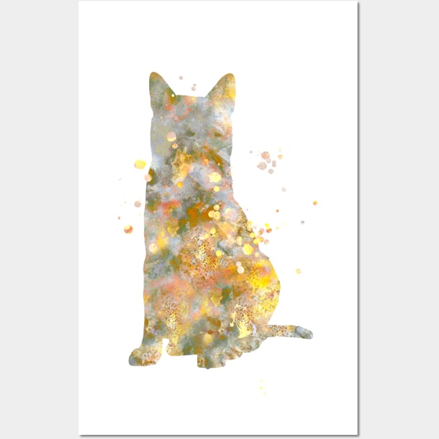 Egyptian Mau Cat Watercolor Painting Wall Art by Miao Miao Design